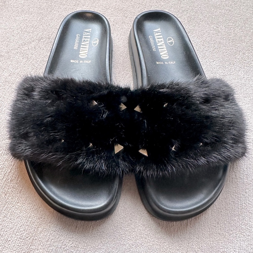 Valentino Garavani Rockstud Mink Slides - image 1